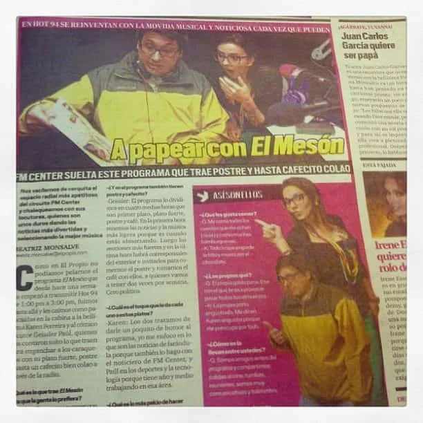 Recorte de prensa de El Mesón, etapa radial de Karen